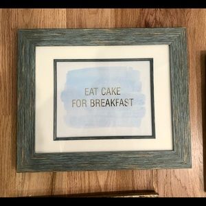 “Eat cake for breakfast” aqua and gold wall art